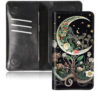 BEOTIWAD Bifold Wallet for Men Women,PU Leather Dual Magnetic Clasp Closure Long Wallet Clutch Bag with RFID Blocking Money Phone Pockets& Card Slots, Moon Flowers, 7.36x3.94 inches
