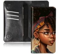 BEOTIWAD Bifold Wallet for Men Women,PU Leather Dual Magnetic Clasp Closure Long Wallet Clutch Bag with RFID Blocking Money Phone Pockets& Card Slots, Black African American, 7.36x3.94 inches
