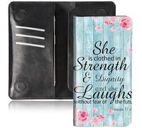 BEOTIWAD Bifold Wallet for Men Women,PU Leather Dual Magnetic Clasp Closure Long Wallet Clutch Bag with RFID Blocking Money Phone Pockets& Card Slots, Bible Quote Proverbs 31-25, 7.36x3.94 inches