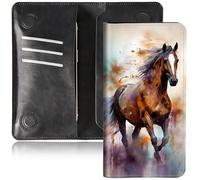 BEOTIWAD Bifold Wallet for Men Women,PU Leather Dual Magnetic Clasp Closure Long Wallet Clutch Bag with RFID Blocking Money Phone Pockets& Card Slots, Horse Running, 7.7x4.3 inches
