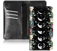 BEOTIWAD Bifold Wallet for Men Women,PU Leather Dual Magnetic Clasp Closure Long Wallet Clutch Bag with RFID Blocking Money Phone Pockets& Card Slots, Moon Wild Floral, 7.36x3.94 inches