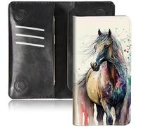 BEOTIWAD Bifold Wallet for Men Women,PU Leather Dual Magnetic Clasp Closure Long Wallet Clutch Bag with RFID Blocking Money Phone Pockets& Card Slots, Watercolor Horse, 7.7x4.3 inches
