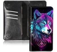 BEOTIWAD Bifold Wallet for Men Women,PU Leather Dual Magnetic Clasp Closure Long Wallet Clutch Bag with RFID Blocking Money Phone Pockets& Card Slots, Wolf With Stars And Moon, 7.36x3.94 inches