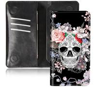 BEOTIWAD Bifold Wallet for Men Women,PU Leather Dual Magnetic Clasp Closure Long Wallet Clutch Bag with RFID Blocking Money Phone Pockets& Card Slots, Sugar Skull, 7.7x4.3 inches