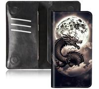 BEOTIWAD Bifold Wallet for Men Women,PU Leather Dual Magnetic Clasp Closure Long Wallet Clutch Bag with RFID Blocking Money Phone Pockets& Card Slots, Dragon And A Half Moon, 7.36x3.94 inches