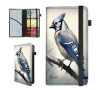 BEOTIWAD Blue Jay Bird Pattern Car Insurance and Registration Holder,PU Leather Vehicle Glove Box Paperwork Wallet Case Document Essential Documents Organizer for Driver's License Cards