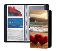 BEOTIWAD Business Card Holder Credit Card Holder Business Card Organizer with 240 Card Capacity for Men & Women Ideal for Business, Credit, ID Cards & More,Two Red Hearts On The Beach