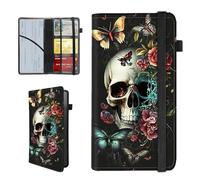 BEOTIWAD Butterfly Skull Flower Pattern Car Insurance and Registration Holder,PU Leather Vehicle Glove Box Paperwork Wallet Case Document Essential Documents Organizer for Driver's License Cards