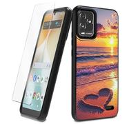 BEOTIWAD Case for Blu View 5 Pro with Tempered Glass Screen Protector Heart On an Beach Waves Theme Hybrid Dual Layer Heavy-Duty Shockproof Protection Cover for Blu View 5 Pro