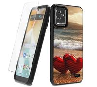 BEOTIWAD Case for Blu View 5 Pro with Tempered Glass Screen Protector Two Red Hearts On The Beach Theme Hybrid Dual Layer Heavy-Duty Shockproof Protection Cover for Blu View 5 Pro