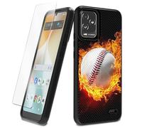 BEOTIWAD Case for Blu View 5 Pro with Tempered Glass Screen Protector White Baseball On Fire Theme Hybrid Dual Layer Heavy-Duty Shockproof Protection Cover for Blu View 5 Pro