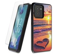 BEOTIWAD Case for HMD Vibe N159V TA-1590 with Tempered Glass Screen Protector Heart On an Beach Waves Theme Hybrid Dual Layer Heavy-Duty Shockproof Protection Cover for HMD Vibe