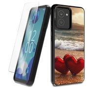 BEOTIWAD Case for HMD Vibe N159V TA-1590 with Tempered Glass Screen Protector Two Red Hearts On The Beach Theme Hybrid Dual Layer Heavy-Duty Shockproof Protection Cover for HMD Vibe