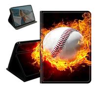 BEOTIWAD Case for Samsung Galaxy Tab A9 8.7" & Tab A11,PU Leather Stand Smart Protective Cover with Auto Wake/Sleep,Multi-Angle Viewing Case,White Baseball On Fire