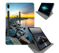 BEOTIWAD Case for Samsung Galaxy Tab S8 Plus 2022 / S7 FE 2021 / S7 Plus 2020 12.4-Inch-360 Rotating Stand Folding Protective Cover with Auto Sleep/Wake,Citys Lighthouse
