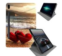 BEOTIWAD Case for Samsung Galaxy Tab S9 11inch 2023/X710/X716B/X718U/S9 FE 10.9inch/S10 FE 2025-360 Rotating Stand Folding Protective Cover with Auto Sleep/Wake,Two Red Hearts On The Beach