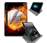 BEOTIWAD Case for Samsung Galaxy Tab S9 Plus/X810/X816B/X818U/S9 FE Plus 12.4inch/S10 Plus -360 Rotating Stand Folding Protective Cover with Auto Sleep/Wake,White Baseball On Fire