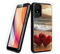 BEOTIWAD Case for TCL K11 T432W with Tempered Glass Screen Protector Two Red Hearts On The Beach Theme Hybrid Dual Layer Heavy-Duty Shockproof Protection Cover for TCL K11
