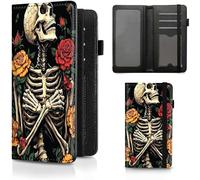 BEOTIWAD Checkbook Cover Premium Leather Check Book Holder Wallet with RFID Blocking Function for Men and Women, Skeletal Skull Roses