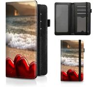 BEOTIWAD Checkbook Cover Premium Leather Check Book Holder Wallet with RFID Blocking Function for Men and Women, Two Red Hearts On The Beach