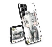 BEOTIWAD Cute Baby Elephant Theme Case for Samsung Galaxy S25 Ultra Tempered Glass Back Cover Side Soft TPU Bumper Cutting Groove Anti-Skid Design Protective Cover for Samsung S25 Ultra