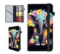 BEOTIWAD Elephant With Flowers Pattern Car Insurance and Registration Holder,PU Leather Vehicle Glove Box Paperwork Wallet Case Document Essential Documents Organizer for Driver's License Cards