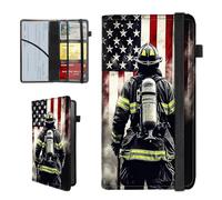 BEOTIWAD Flag Firefighter Pattern Car Insurance and Registration Holder,PU Leather Vehicle Glove Box Paperwork Wallet Case Document Essential Documents Organizer for Driver's License Cards