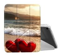BEOTIWAD for iPad 10.2 & 10.5/iPad 9th/8th/7th Generation 10.2" 2021 2020 2019 Case Mutil Angles Folding Y-Shaped Stand Cover with Pencil Holder Auto Wake/Sleep,Two Red Hearts On The Beach