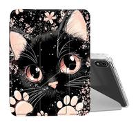 BEOTIWAD for iPad Air 11 2024/2025/Air 4th/ 5th 10.9"/Pro 11 2018/2019 /2021/2022 Case Mutil Angles Folding Y-Shaped Stand Cover with Pencil Holder Auto Wake/Sleep,Cute Pink and Black Cat