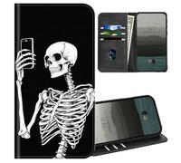 BEOTIWAD for Sansung Galaxy S25 FE Wallet Case with Credit Card Holder, PU Leather Magnetic Stand Shockproof Protective Cover,Wireless Charging Support,for Sansung S25 FE,Skeleton Taking Selfie