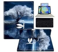 BEOTIWAD Keyboard Tablet Case with Pen Holder for Samsung Galaxy Tab A9+ 10.9 Inch 2023 Model (SM-X210/X216/X218), 360 Degree Rotating Stand Acrylic Protective Cover,Swan and Tree