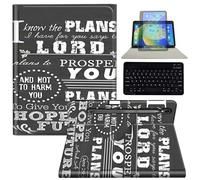 BEOTIWAD Keyboard Tablet Case with Pen Holder for Samsung Galaxy Tab S9FE 10.9''/ S9 11'', 360 Degree Rotating Stand Acrylic Protective Cover for Galaxy Tab S9/ S9 FE 2023,Jeremiah 29-11 Bible Verse