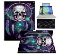 BEOTIWAD Keyboard Tablet Case with Pen Holder for Samsung Galaxy Tab S9FE 10.9''/ S9 11'', 360 Degree Rotating Stand Acrylic Protective Cover for Galaxy Tab S9/ S9 FE 2023,Dream Catcher Skull