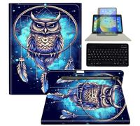 BEOTIWAD Keyboard Tablet Case with Pen Holder for Samsung Galaxy Tab S9FE 10.9''/ S9 11'', 360 Degree Rotating Stand Acrylic Protective Cover for Galaxy Tab S9/ S9 FE 2023,Owl Dream Catcher