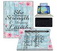 BEOTIWAD Keyboard Tablet Case with Pen Holder for Samsung Galaxy Tab S9FE 10.9''/ S9 11'', 360 Degree Rotating Stand Acrylic Protective Cover for Galaxy Tab S9/ S9 FE 2023,Bible Quote Proverbs 31-25