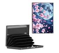 BEOTIWAD Metal Wallet,Credit Card Holder for Women Men, Mini Slim Aluminum Wallet RFID Blocking Holder Small Business Hard Card Case Card Holder ID Case Travel Wallet, Moon And Cherry Blossoms