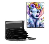 BEOTIWAD Metal Wallet,Credit Card Holder for Women Men, Mini Slim Aluminum Wallet RFID Blocking Holder Small Business Hard Card Case Card Holder ID Case Travel Wallet,Elephant With Colorful Flowers
