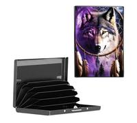 BEOTIWAD Metal Wallet,Credit Card Holder for Women Men, Mini Slim Aluminum Wallet RFID Blocking Holder Small Business Hard Card Case Card Holder ID Case Travel Wallet,Dream Catcher Wolfs