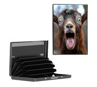 BEOTIWAD Metal Wallet,Credit Card Holder for Women Men, Mini Slim Aluminum Wallet RFID Blocking Holder Small Business Hard Card Case Card Holder ID Case Travel Wallet,Brown Goat With White Eyes