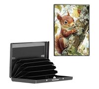 BEOTIWAD Metal Wallet,Credit Card Holder for Women Men, Mini Slim Aluminum Wallet RFID Blocking Holder Small Business Hard Card Case Card Holder ID Case Travel Wallet,Cute Little Squirrel