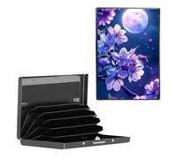 BEOTIWAD Metal Wallet,Credit Card Holder for Women Men, Mini Slim Aluminum Wallet RFID Blocking Holder Small Business Hard Card Case Card Holder ID Case Travel Wallet,Purple Cherry Blossoms