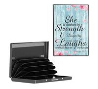 BEOTIWAD Metal Wallet,Credit Card Holder for Women Men, Mini Slim Aluminum Wallet RFID Blocking Holder Small Business Hard Card Case Card Holder ID Case Travel Wallet,Bible Quote Proverbs 31-25