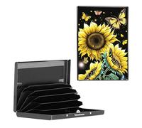 BEOTIWAD Metal Wallet,Credit Card Holder for Women Men, Mini Slim Aluminum Wallet RFID Blocking Holder Small Business Hard Card Case Card Holder ID Case Travel Wallet,Sunflower Butterfly