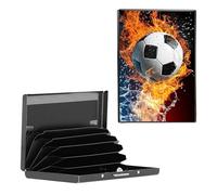 BEOTIWAD Metal Wallet,Credit Card Holder for Women Men, Mini Slim Aluminum Wallet RFID Blocking Holder Small Business Hard Card Case Card Holder ID Case Travel Wallet,Soccer Ball On Fire