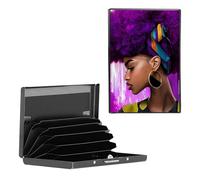 BEOTIWAD Metal Wallet,Credit Card Holder for Women Men, Mini Slim Aluminum Wallet RFID Blocking Holder Small Business Hard Card Case Card Holder ID Case Travel Wallet,American Woman With Purple Hair