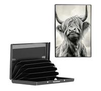BEOTIWAD Metal Wallet,Credit Card Holder for Women Men, Mini Slim Aluminum Wallet RFID Blocking Holder Small Business Hard Card Case Card Holder ID Case Travel Wallet,Highland Cow