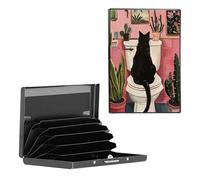 BEOTIWAD Metal Wallet,Credit Card Holder for Women Men, Mini Slim Aluminum Wallet RFID Blocking Holder Small Business Hard Card Case Card Holder ID Case Travel Wallet,Black Cat Sitting On Toilet