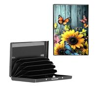 BEOTIWAD Metal Wallet,Credit Card Holder for Women Men, Mini Slim Aluminum Wallet RFID Blocking Holder Small Business Hard Card Case Card Holder ID Case Travel Wallet,Beautiful Sunflowers Butterflies