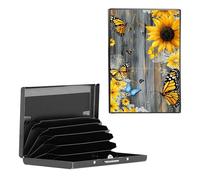 BEOTIWAD Metal Wallet,Credit Card Holder for Women Men, Mini Slim Aluminum Wallet RFID Blocking Holder Small Business Hard Card Case Card Holder ID Case Travel Wallet,Sunflowers And Butterflies
