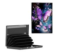 BEOTIWAD Metal Wallet,Credit Card Holder for Women Men, Mini Slim Aluminum Wallet RFID Blocking Holder Small Business Hard Card Case Card Holder ID Case Travel Wallet,Butterfly With Glittering Wings
